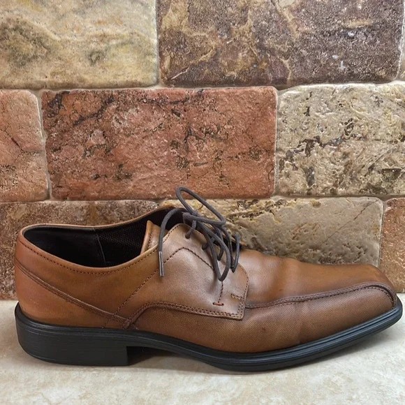 Ecco Men’s Lace Up Oxford Shoes Dress Shock Point Leather Brown Size 44/10-10.5 - Picture 9 of 16